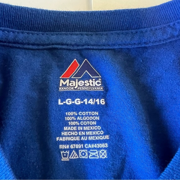 Majestic Kansas City Royals Baseball Large 14/16 Blue Pennant Shirt Top Tee - Picture 3 of 3